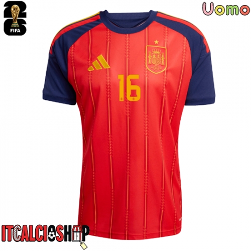 Spagna Rodri Hernandez #16 Prima Maglia Mondiali 2026 Manica Corta